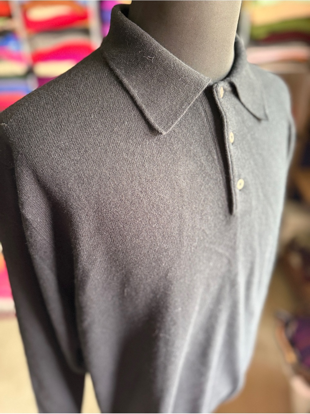Black Long-Sleeve Polo Shirt - Classic Men's Cashmere
